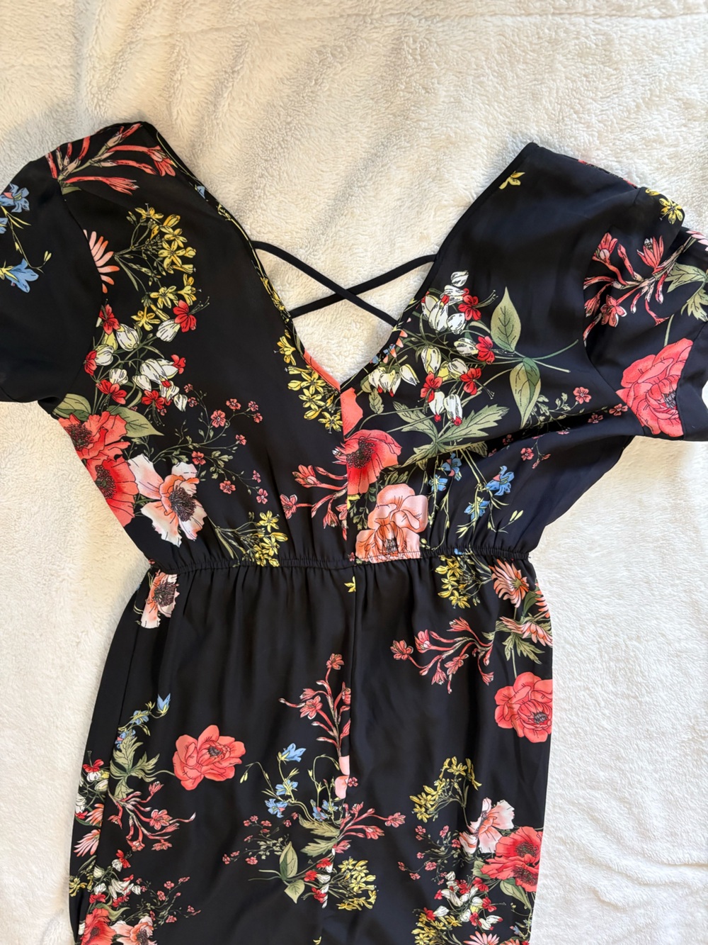 Black Floral Wrap Maxi Dress with Pink & Red Blooms - Picture 4 of 4